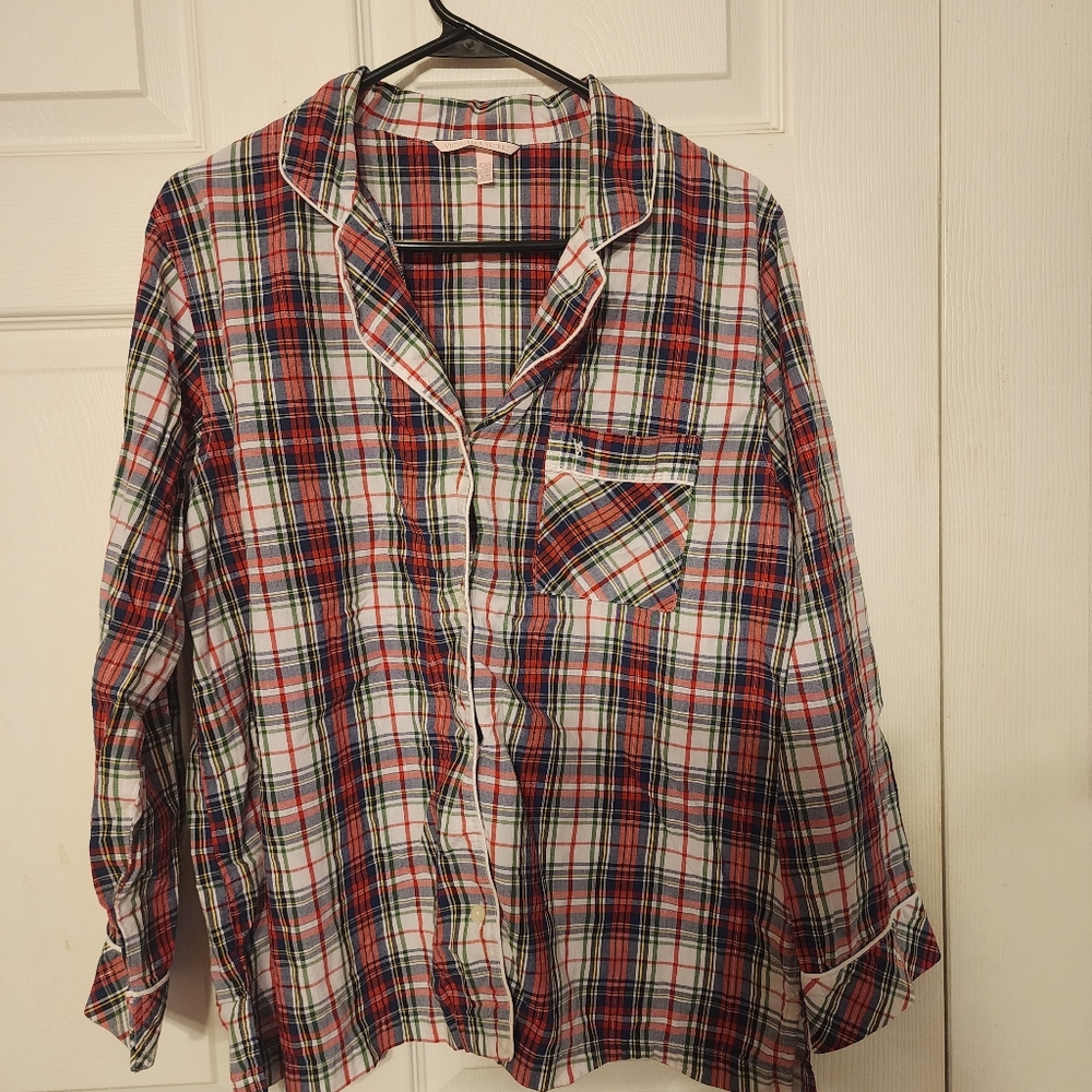 Victoria's Secret Button Up Sleep Shirt Women Medium Multicolor Plaid.